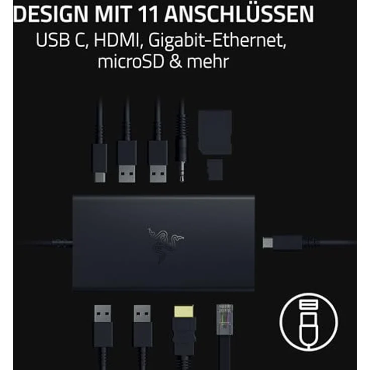 Razer USB-C Dock - 11 Anschlüsse mit HDMI, Gigabit-Ethernet, 3,5mm-Audio-Anschluss, USB-A & -C, kompatibel mit Windows und Mac (Bildschirm-Ausgabe mit 4K, 7.1 Surround Sound) Schwarz – Bild 2
