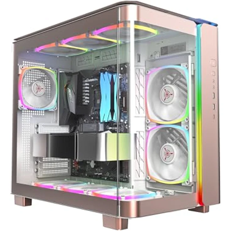 MONTECH King 95 PRO Dual-Chamber ATX Mid-Tower PC-Gaming-Gehäuse, hoher Luftstrom, gebogenes gehärtetes Glas, sechs ARGB-PWM-Lüfter, Roségold – Bild 2