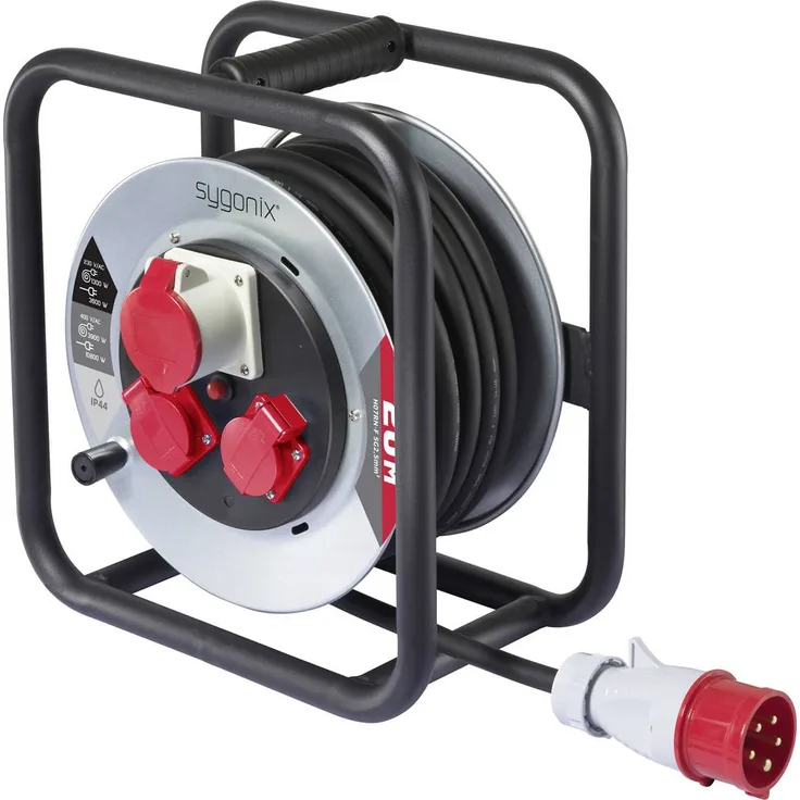 Sygonix SY-10236114 Kabeltrommel 20m, CEE-Stecker 16A 5polig, schwarz