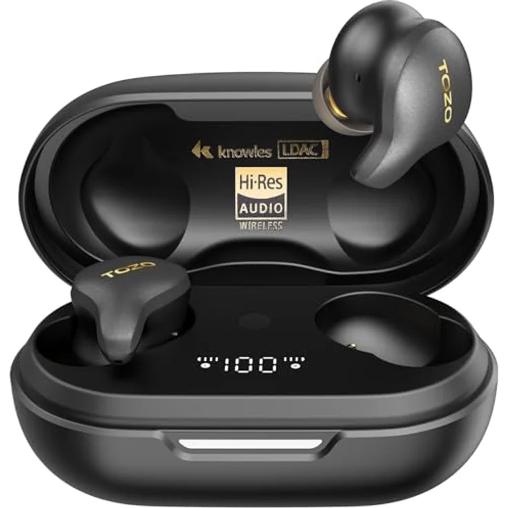 TOZO Golden X1 Kopfhörer Kabellos Bluetooth Balanced Armature Treiber und Hybrid Dynamik Treiber, OrigX Pro, LDAC & Hi-Res Audio Drahtlos, Umgebung & Aktive Geräuschunterdrückung Ohrhörer Schwarz – Bild 1