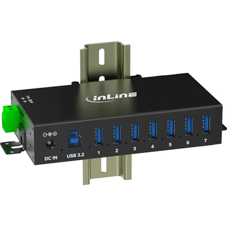 InLine USB 3.2 Gen.1 Industrie-Hub 7 Ports, aktiver Aluminium-Hub mit Netzteil, DIN-Schienen-Montage, 5Gb/s, Schutzfunktionen, 33456B – Bild 2
