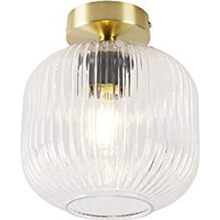Qazqa - Art Deco Deckenleuchte Messing - Dimmbar - Geeignet für LED E27 - Glas Rund – Bild 1
