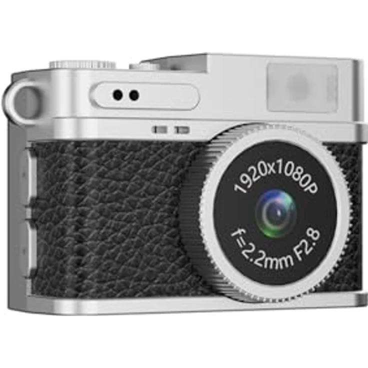 Easypix MiniPro XS1, Digitalkamera 2 Megapixel im Retro-Look, Full HD Video, Schwarz/Silber, mit integriertem Blitz und Akku – Bild 2
