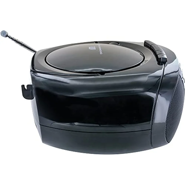 SCHWAIGER 658026 CD-Player mit Kassette und Radio MP3 USB Anschluss FM Radio AUX Kopfhörer Boombox Netz- und Batteriebetrieb Display tragbar schwarz – Bild 4