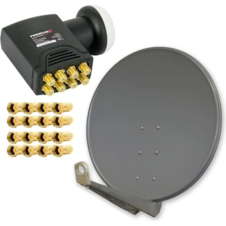 PremiumX DELUXE100 Satellitenantenne 100 cm, Aluminium Anthrazit, Offset Antenne mit HDTV 4K DELUXE Octo LNB – Bild 1