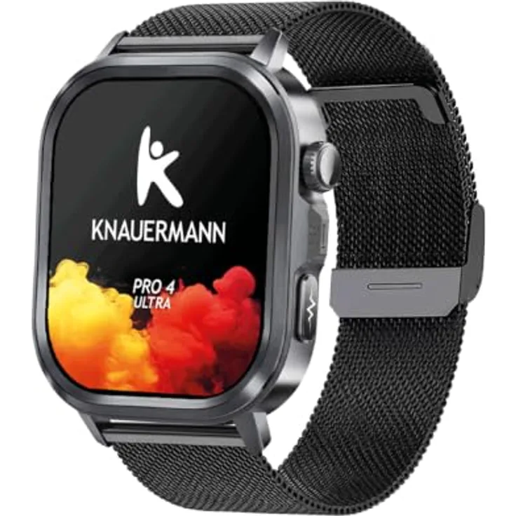 Knauermann PRO 4 Ultra Gesundheitsuhr, 1,95 Zoll AMOLED Display, integriertes GPS, langanhaltende Akkulaufzeit bis 25 Tage, Milanaiseband