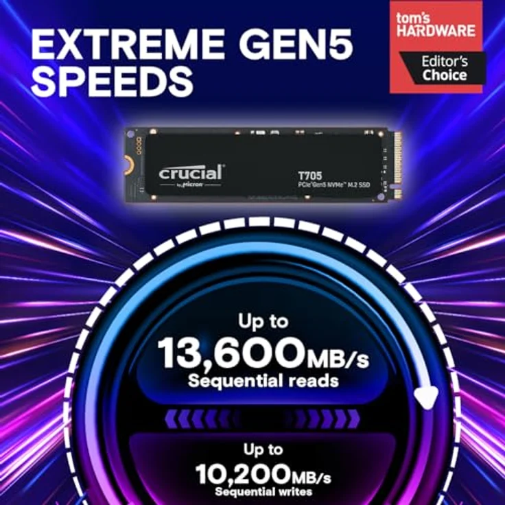 Crucial T705 1TB SSD PCIe Gen5 NVMe M.2 Interne SSD (Neu 2024), bis zu 13.600MB/s, Microsoft DirectStorage, PCIe 3.0 & 4.0 abwärtskompatibel, Solid State Drive - CT1000T705SSD3 – Bild 2
