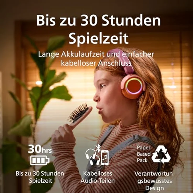 Philips TAK4200MP, kabelloser Bluetooth-Kopfhörer für Kinder, ohraufliegend, zusammenklappbar, 45 Std. Wiedergabe, lautstärkenbegrenzt, mit USB-C-Kabel – Magenta Purple – Bild 5