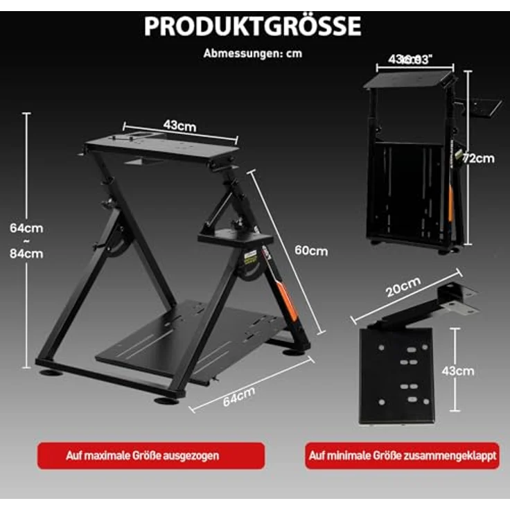 GTPLAYER Lenkradständer für Gaming Wheel, höhenverstellbar (68,5-80 cm) mit V1 V2 Schalthebelhalterung, stabil und kompatibel mit PS4, Xbox, PC – Bild 3