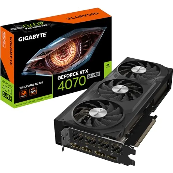 Gigabyte GeForce RTX 4070 SUPER WINDFORCE OC Grafikkarte - 2505MHz Core, 12GB GDDR6X 21000MHz 192-Bit Speicher, PCI-E 4.0, 3X DP 1.4, 1x HDMI 2.1a, NVIDIA DLSS 3.5, GV-N407SWF3OC-12GD