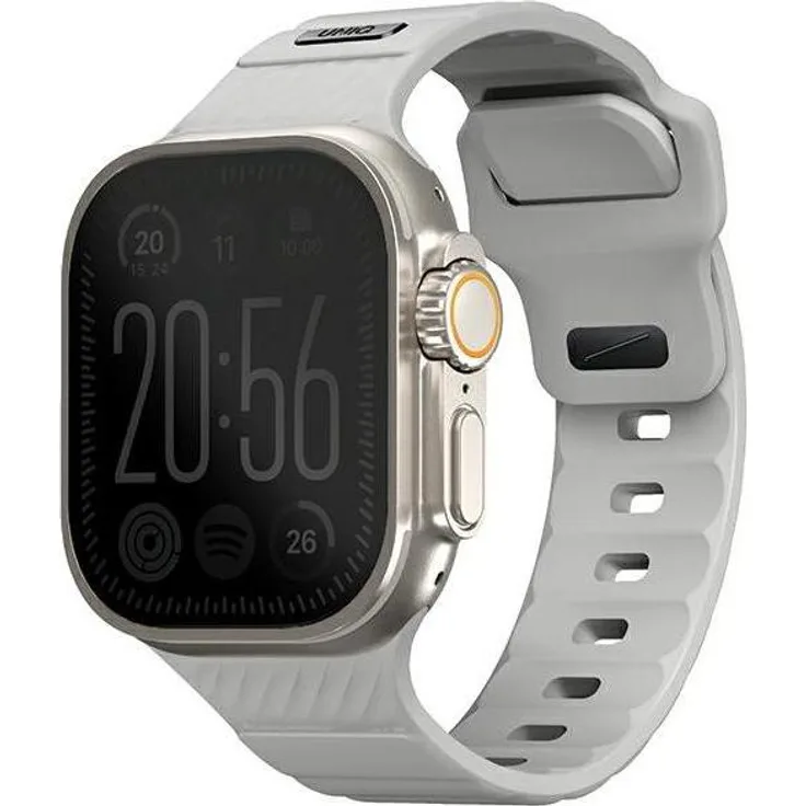 Uniq pasek Stride Uhrenarmband für Apple Watch Series 1-9/SE/Ultra, 42/44/45/49mm, FKM Gummi, grau, strapazierfähig mit Quick Release-System