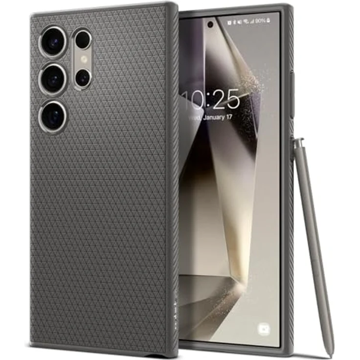 Spigen Liquid Air Hülle Kompatibel mit Samsung Galaxy S24 Ultra -Grau Gemustertes TPU mit Eckschutz und Spider Web Design - Handyhülle – Bild 1