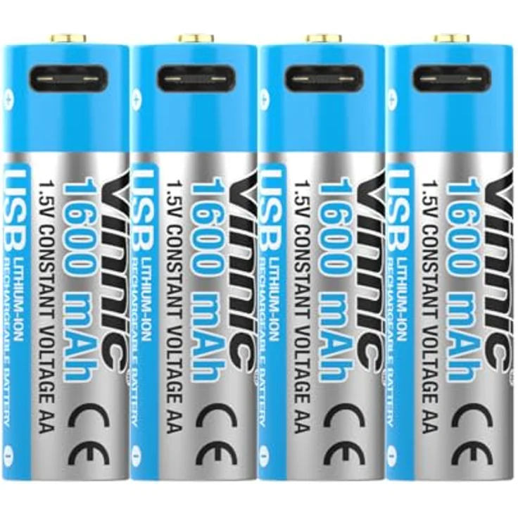 VINNIC Vinnic Wiederaufladbare AA Akku mit USB Type-C, 1600 mAh, 4er Pack, Blau/Silber – Bild 2