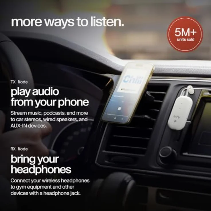 Twelve South AirFly Pro 2 Deluxe, Bluetooth-Audio-Transmitter mit 25+ Stunden Akku, aptX, Dual-Pairing, Weiß, inkl. Transporttasche und USB-C-Kabel – Bild 5