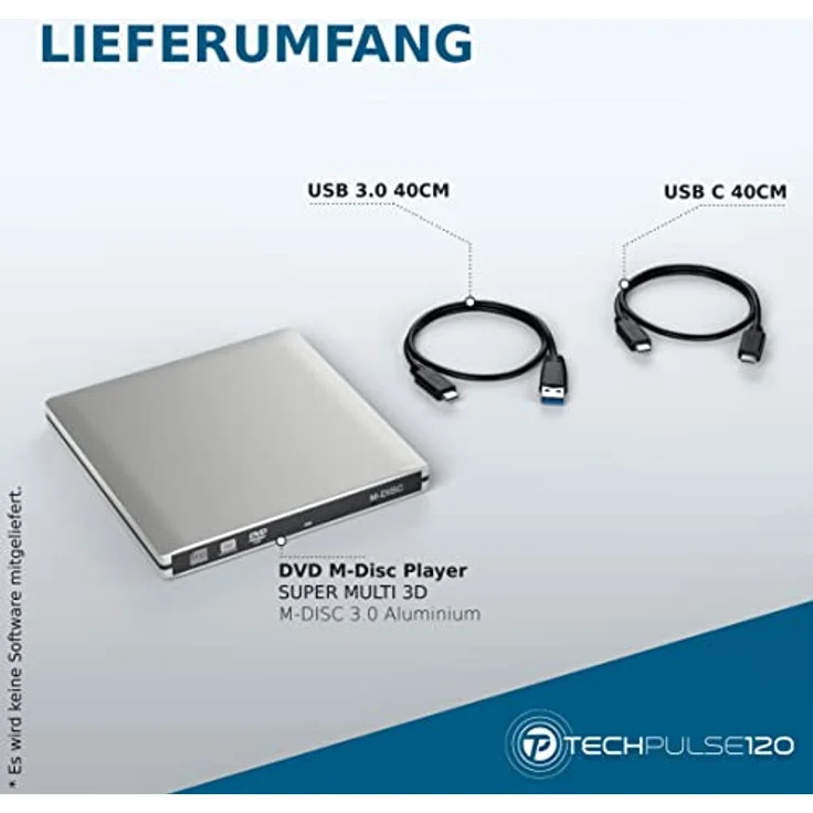 techPulse120 USB 3.1 Type C M-Disc externer DVDRW CDRW Brenner Writer Alu Silber Burner Superdrive Laufwerk DVD CD Ultra Slim für Computer Notebook Ultrabook Windows 10 Mac OS Apple iMAC MacBook – Bild 4