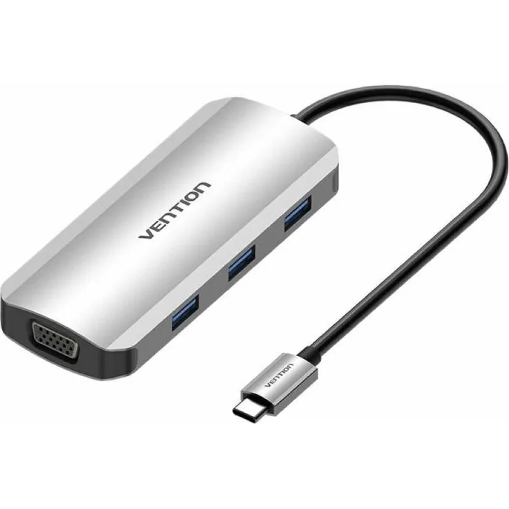 Vention TOIHB USB-C-Dockingstation zu HDMI, VGA, 3x USB 3.0, PD 0,15 m in Grau