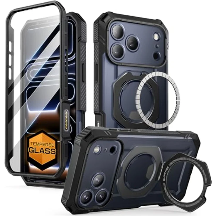 SUPCASE UBGrip Pro Hülle für iPhone 17 Pro Max, Displayschutz aus gehärtetem Glas, MagSafe-kompatibel, robustes Bumper Case mit Ringhalter, 6.9 Zoll (Schwarz) – Bild 1