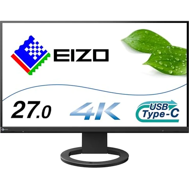 EIZO FlexScan EV2740S-BK 27 Zoll 4K UHD Monitor, 3840x2160, 350 cd/m², 6 ms Reaktionszeit, IPS Panel