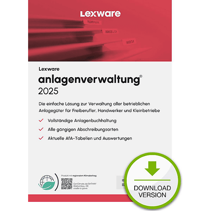 LEXWARE Lexware Anlagenverwaltung 2025, Jahreslizenz für 1 Gerät, benutzerfreundliche Oberfläche, 365 Tage, für PC