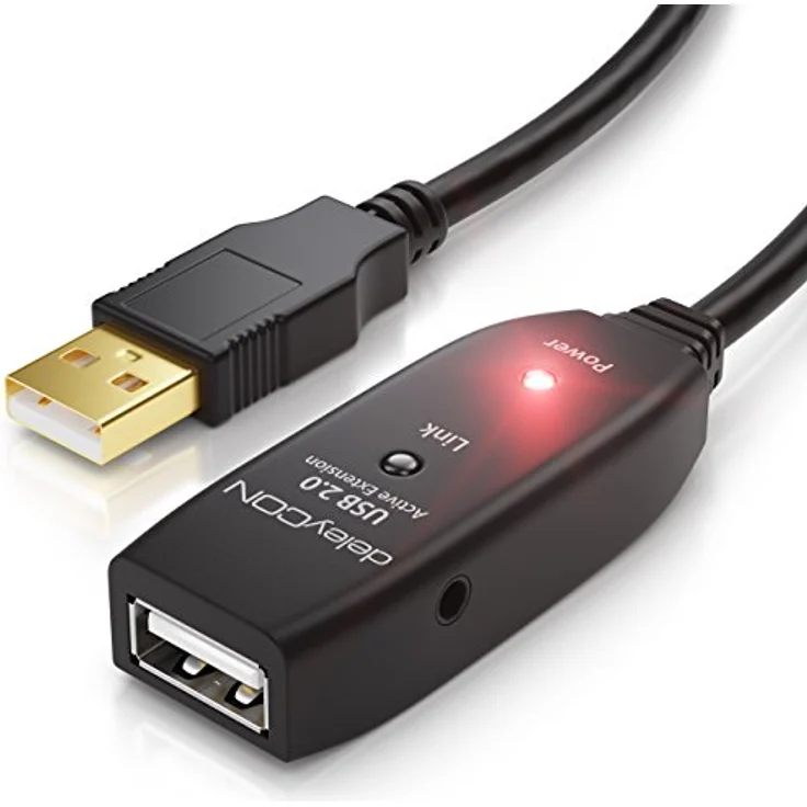 deleyCON 10m USB 2.0 Verlängerungkabel Repeater-Kabel Aktiv - Schwarz, Signalverstärker, Plug & Play – Bild 1