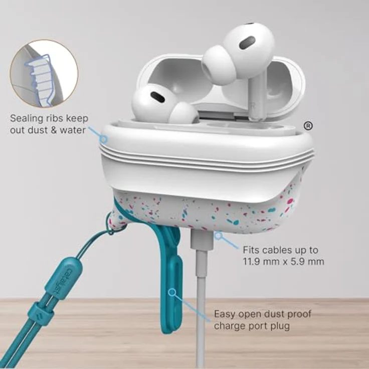 Catalyst Waterproof & Drop Proof Case für AirPods Pro (2. Generation) Special Edition mit kabellosem Laden, Soft Skin und Karabiner (Funfetti) – Bild 4