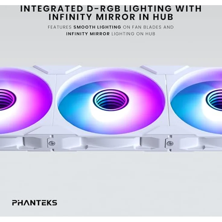 Phanteks M25-140 Gen2 Dreierpack, 3 x 140 mm ARGB-Hochleistungs-Lüfter, Daisy-Chain-Lüfterrahmen, Infinity-Spiegel-Hub, Weiß – Bild 4