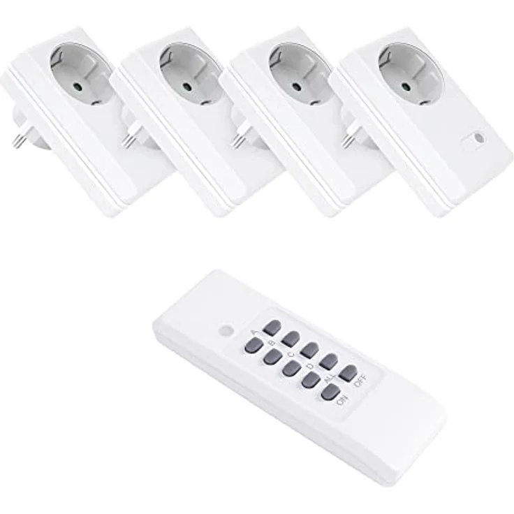 conecto Funksteckdosen Set: 4x Funksteckdose und 1x Fernbedienung, 1100 Watt, weiß – Bild 5