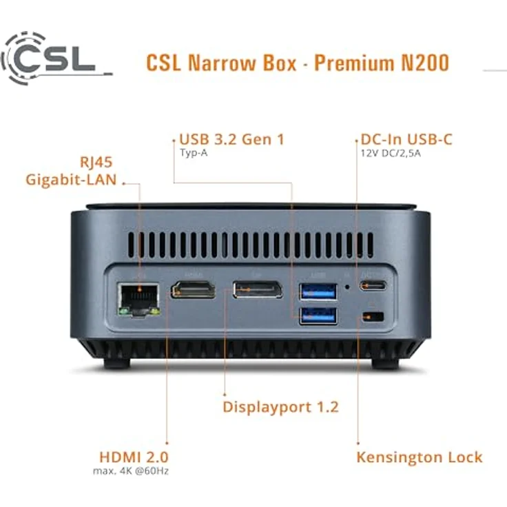 CSL Narrow Box Premium, Mini-PC mit Intel N200, 16 GB RAM, 500 GB SSD, Intel UHD Graphics, Schwarz – Bild 4