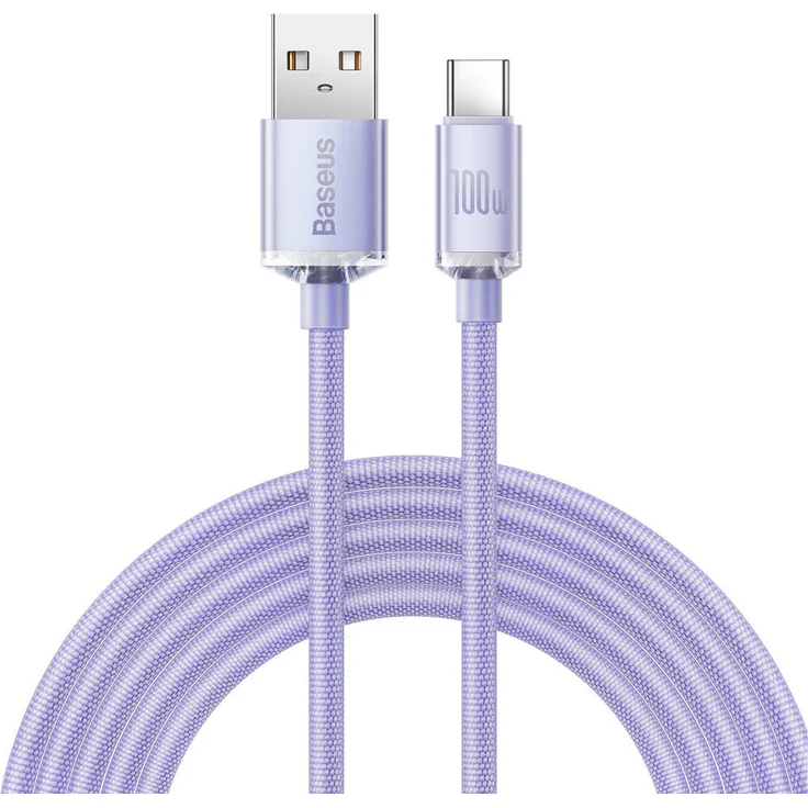 Baseus Crystal Shine Series, USB-Kabel USB Typ A auf USB Typ C, 100W, 2m, Lila, für schnelles Aufladen und Datenübertragung