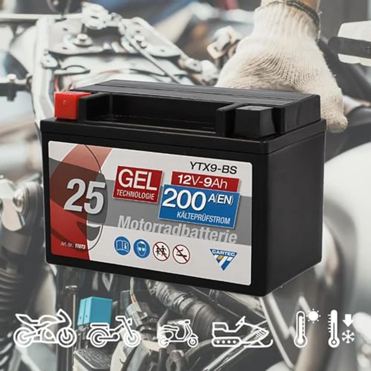 CARTEC YTX9 BS Geltechnologie Motorradbatterie, wartungsfrei, auslaufsicher, zyklenfest, 8 Ah, 135 A Kaltstartstrom – Bild 7
