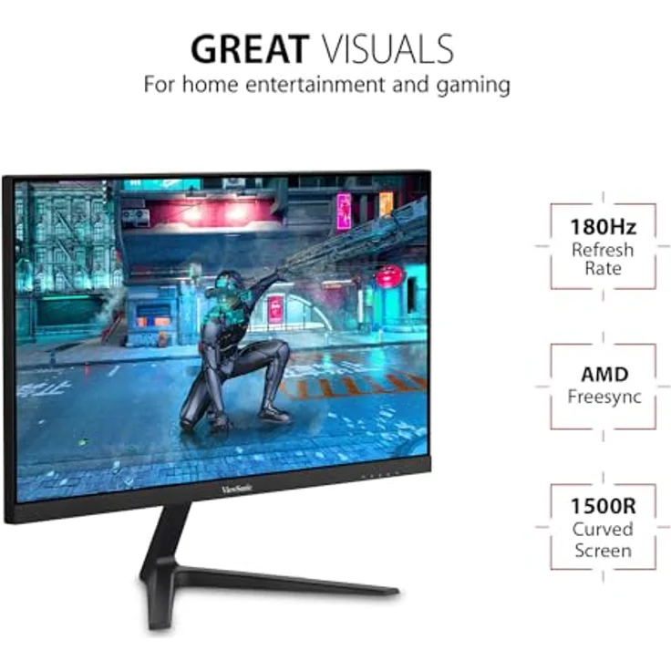 ViewSonic VX2418C 60,5 cm (24 Zoll) Curved Gaming-Monitor (Full-HD, FreeSync Premium, 1 ms, 165 Hz, HDMI, DP, geringer Input Lag, Lautsprecher) Schwarz – Bild 2