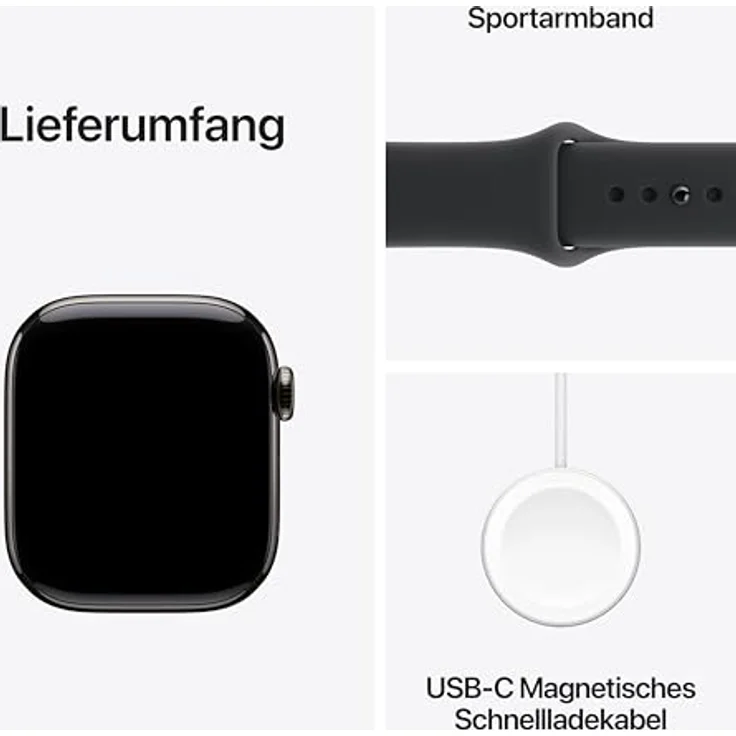 Apple Watch Series 11 Cellular, 42 mm, Titangehäuse Schiefer, Sportarmband Schwarz, - M/L – Bild 6