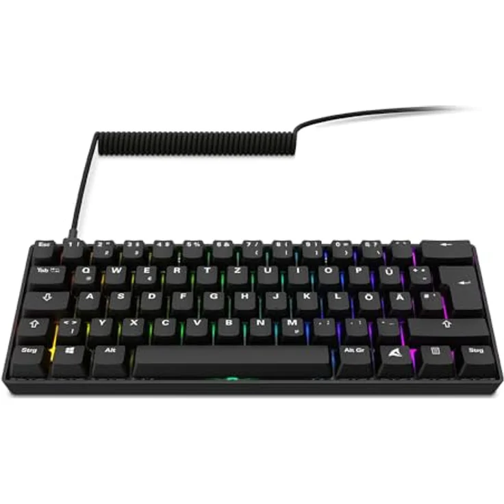 Sharkoon Skiller SGK50 S4 Gen2 PBT, Gaming-Tastatur mit Gateron G-Pro Yellow, 60% DE-Layout, schwarz, abnehmbares USB-C Spiralkabel, Open-Source-Anpassung – Bild 3