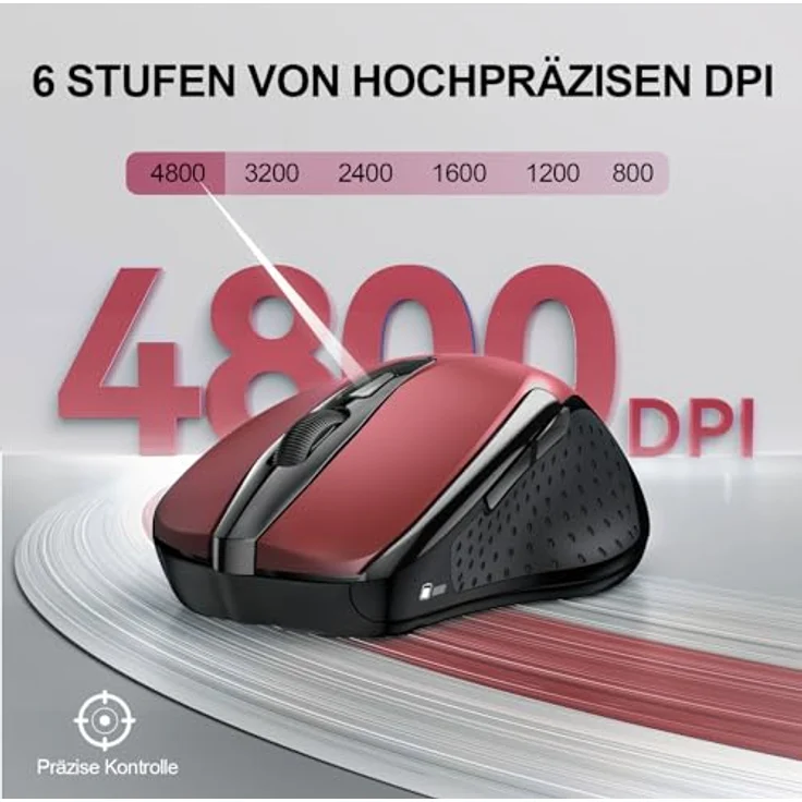 TECKNET Bluetooth Maus MT-2, 4800 DPI Kabellos Ergonomisch, Tri-Modi BT 5.0/3.0 + 2.4G, 30 Monate Batterielaufzeit, Leise Funkmaus für Laptop, PC, Windows, Mac OS, Android – Bild 3