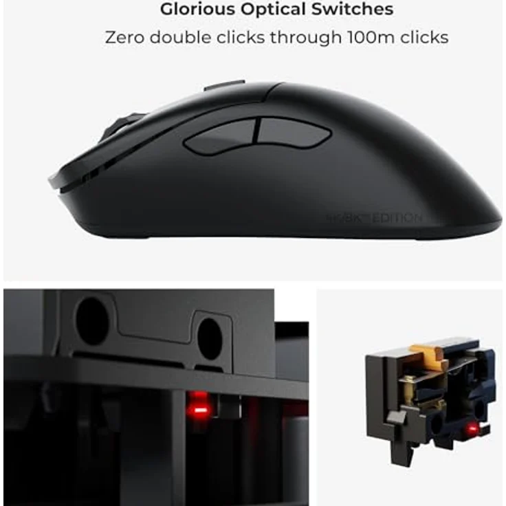 Glorious Gaming Model D 2 PRO 4K/8K Wireless Gaming Mouse – 2,4 GHz drahtlos, 4K/8K-Abruf, 100 Mio. Klicks, 62 g, Lange Akkulaufzeit, Sensor mit 26K DPI, ergonomisch, 6 Tasten, PTFE-Füße – Schwarz – Bild 3
