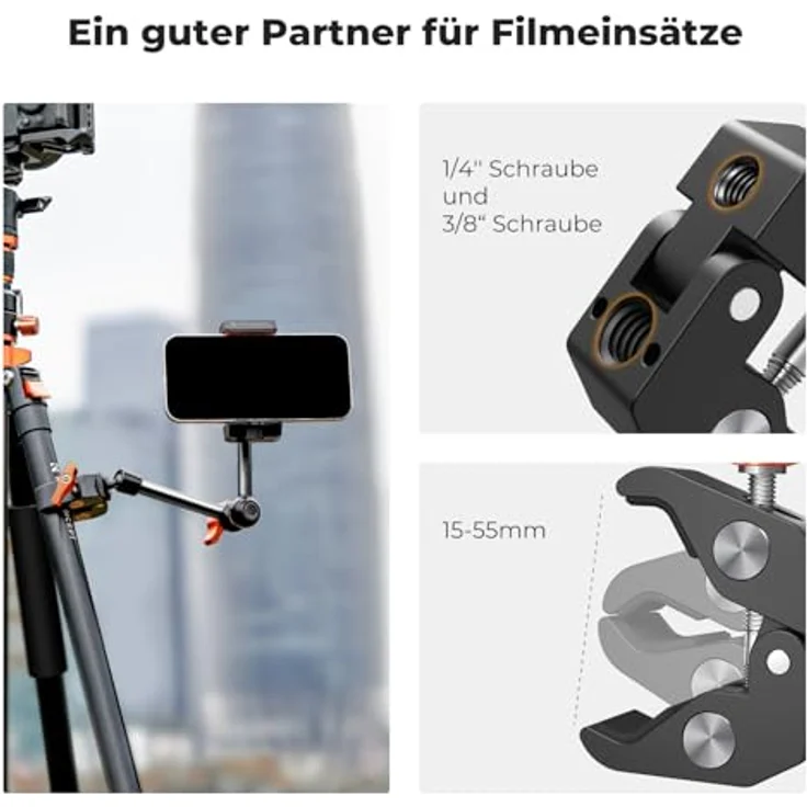 K&F CONCEPT 9,8 Zoll Magic Arm mit Super Clamp, Kamera Halterung für Käfig, Monitor und LED Licht, 2 KG Belastung, Aluminiumlegierung – Bild 5