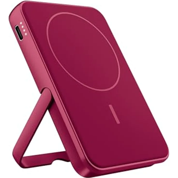 Fresh 'n Rebel Wireless Magnetic Powerbank 5000mAh, MagSafe-kompatibel, PD 20W Schnellladung, USB-C Port (in/Out), tragbar mit Ständer (Berry Red)