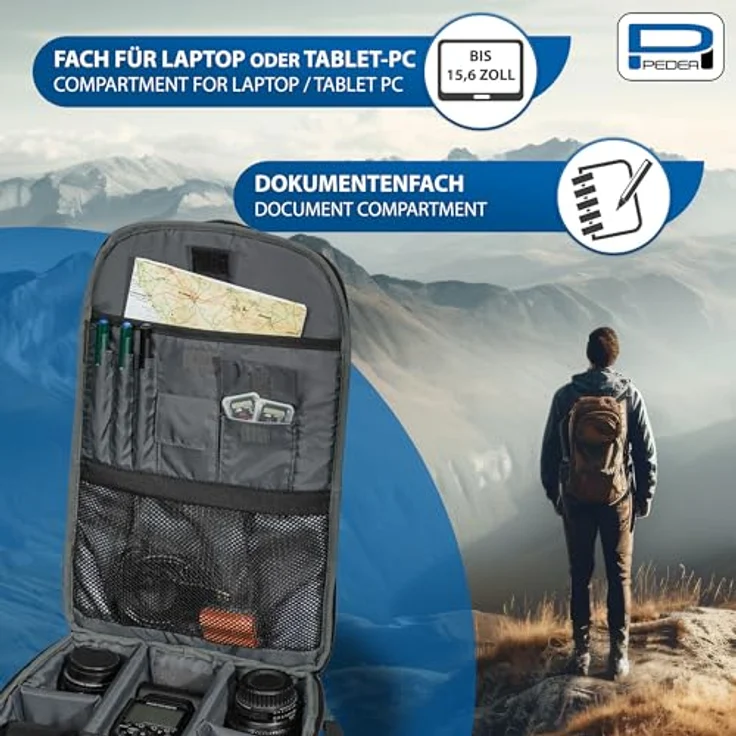 PEDEA DSLR-Kamerarucksack Fashion Fotorucksack für Spiegelreflexkameras mit wasserdichtem Regenschutz und Variabler Inneneinteilung (Rucksack, schwarz) – Bild 5