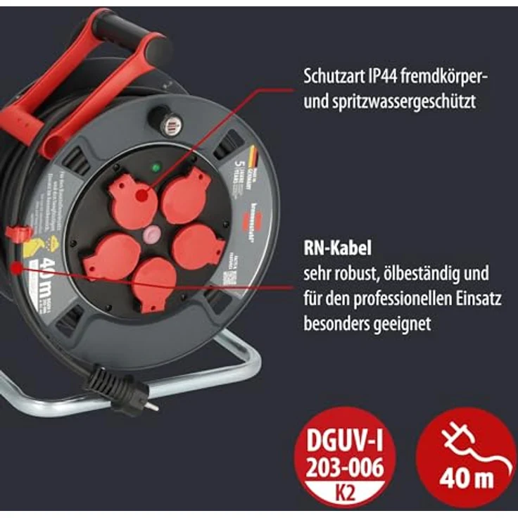 Brennenstuhl Professional Kabeltrommel 300 KU 4100, 40m Schwarz, Spezialkunststoff, für Baustelle und Außenbereich, Made in Germany – Bild 3