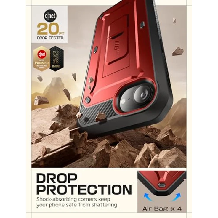 SupCase Unicorn Beetle Pro iPhone 16e Hülle 6.1” Outdoor Handyhülle 360 Grad Case Bumper Schutzhülle Cover mit Displayschutz, Ständer und Gürtelclip für iPhone 16e 2025 (Rot) – Bild 3