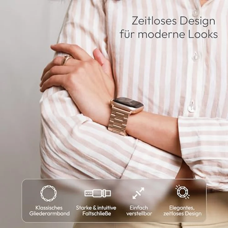 VONMÄHLEN Link Bracelet, Edelstahlarmband für Apple Watch in Rose Gold, kompatibel mit 44 | 45 | 46 | 49mm, elegantes Five-Link Design aus Titan Grad 2, ideal für Büro und Sport – Bild 2