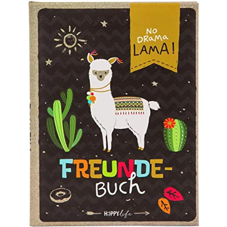 goldbuch 43581 Freundebuch Happylife Lama DIN A5, Freundschaftsbuch zum Ausfüllen, Erinnerungsbuch an Freunde, Notizbuch mit 88 illustrierte Seiten, Einband mit Kunstdruck, ca. 15 x 21 x 1,5 cm – Bild 1
