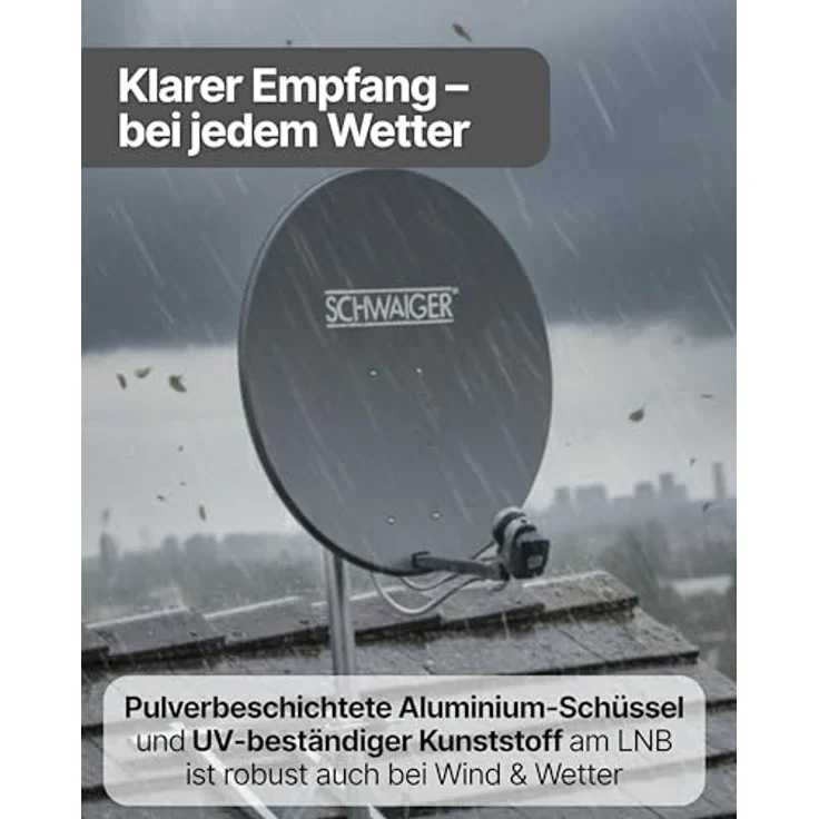 Schwaiger Satellitenanlage Set, Anthrazit Aluminium 80 cm, Offset Antenne mit Quad LNB für bis zu 4 Teilnehmer – Bild 8