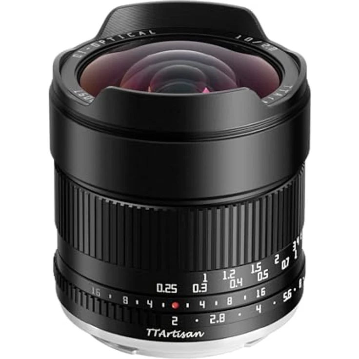 TTArtisan APS-C 10 mm F2 Ultra-Weitwinkelobjektiv mit Metallgehäuse, kompatibel mit M43-Halterung, Schwarz, max. Blende F2, 105-Grad-Blickwinkel, inkl. Filterhalter und Gummi-Objektivdeckel – Bild 2