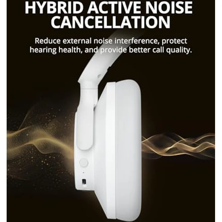 Tronsmart Q20S Hybrid Noise Cancelling Kopfhoerer Kabellos, Over Ear Kopfhörer mit Mikrofon, Hi-Res-Audio, 60 Stunden, Deep Bass, individueller EQ über App, für unterwegs, Homeoffice (Weiß) – Bild 3
