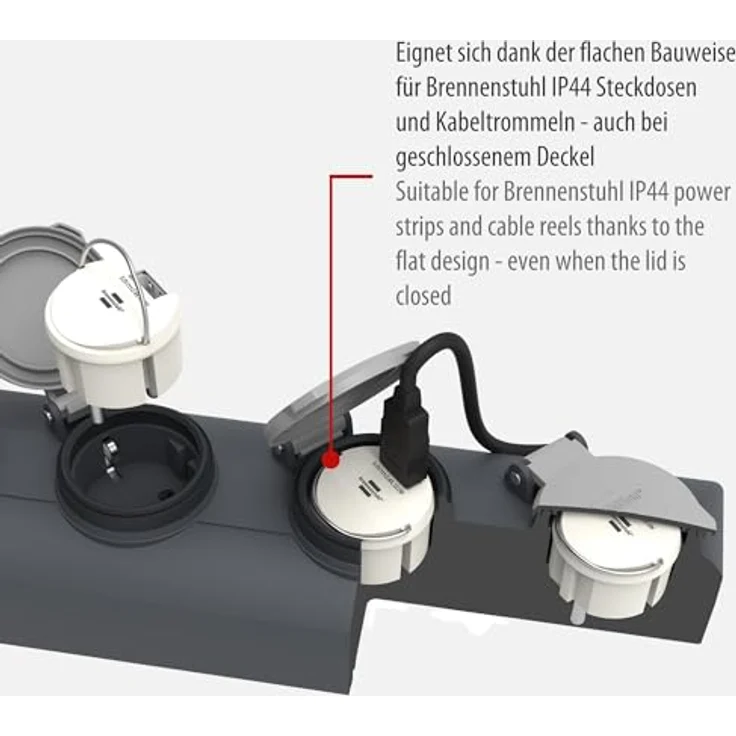 Brennenstuhl USB Steckdosenadapter (USB Ladegerät zum Einstecken in ein Steckdosennest, 2,4A, kompatibel mit IP44 Steckdosen und Kabeltrommeln von Brennenstuhl, flaches Design) – Bild 3