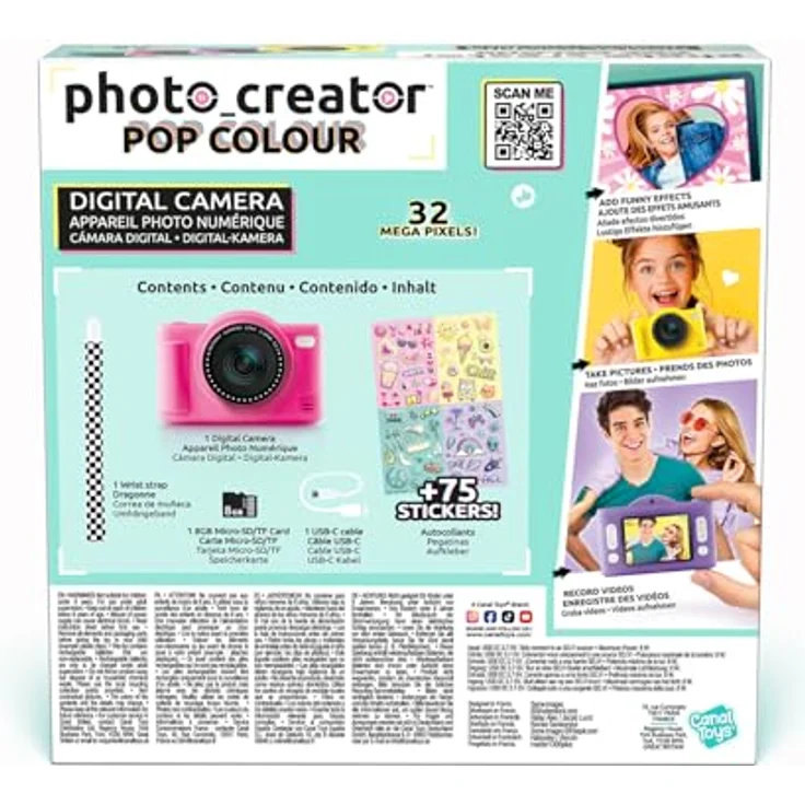 Canal Toys C Toys Digitalkamera für Kinder, gelbe Mini-Kamera mit Doppelobjektiv, 32 MP, LCD-Display, Selfiemodus, 8 GB SD-Karte inklusive – Bild 4