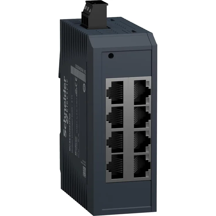 Schneider Electric Modicon Unmanaged Switch 8TX, 8-Port Netzwerk Switch mit 10/100Mbps, DIN-Schienenmontage, CE-zertifiziert, geringer Stromverbrauch