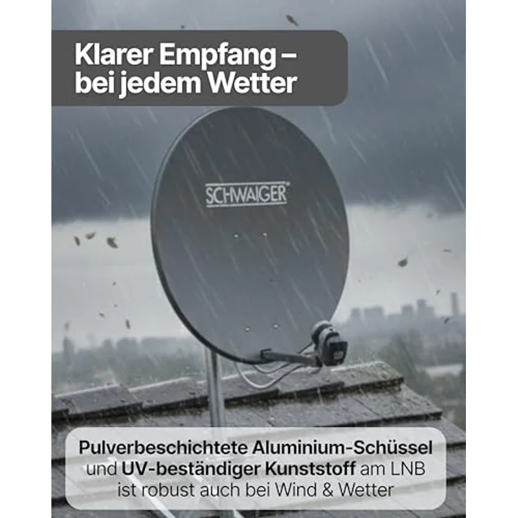 Schwaiger Satellitenanlage Set, Hellgrau Aluminium, 75 cm Offset-Antenne mit Quad-LNB für 4 Teilnehmer – Bild 8