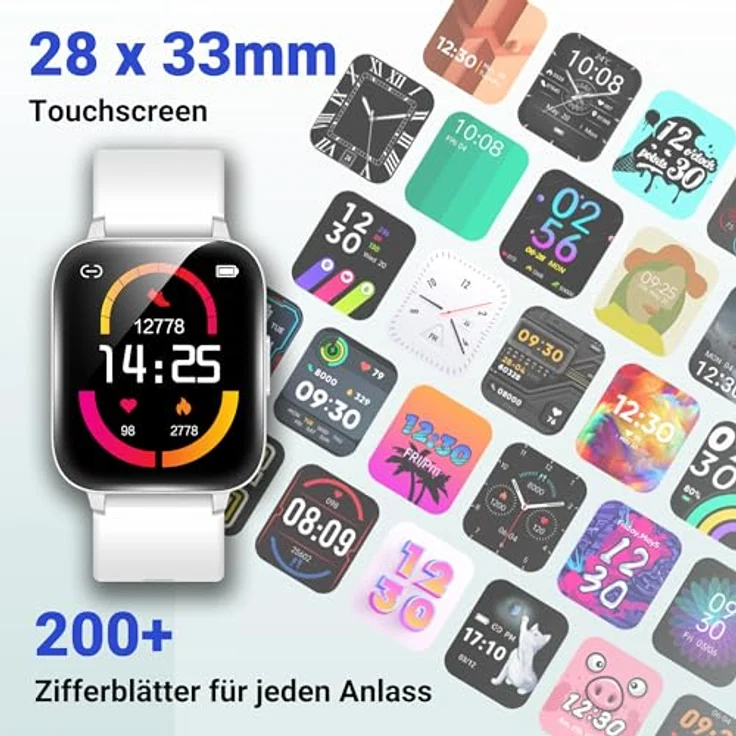 XINJI Smart Watch C1, Bluetooth 5.0, 1,69" Touchdisplay, Puls-/Blutsauerstoff-Messung, Kalorien-/Schrittzähler, 5ATM wasserdicht, weiß – Bild 4